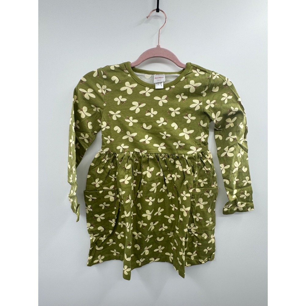 Hanna Andersson Playground Dress Girls 6-7 Moss Green‎ Butterfly Print Boho NWT